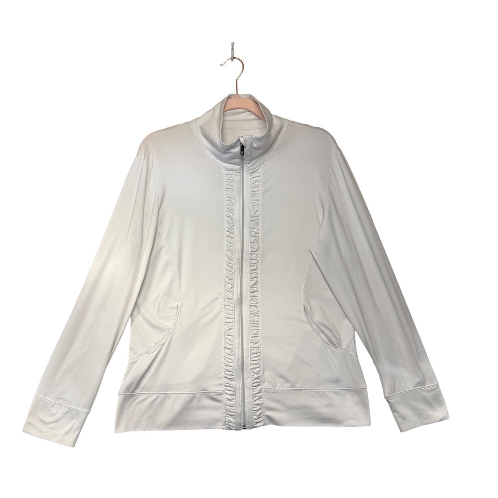 Tail Womens White Ruched Full Zip Mock Neck Golf Tennis Active Jacket‎ Size M